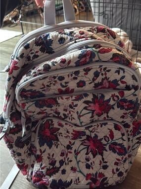 Vera Bradley Quilted Floral Backpack in White, Pink & Blue